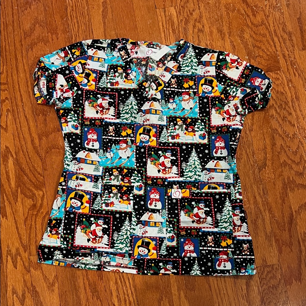 Peaches Uniforms Snowman Ski Print Top